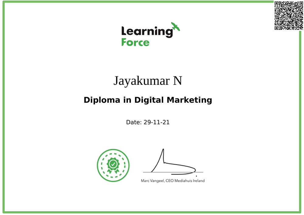 Diploma in Digital Marketing from Learning Force